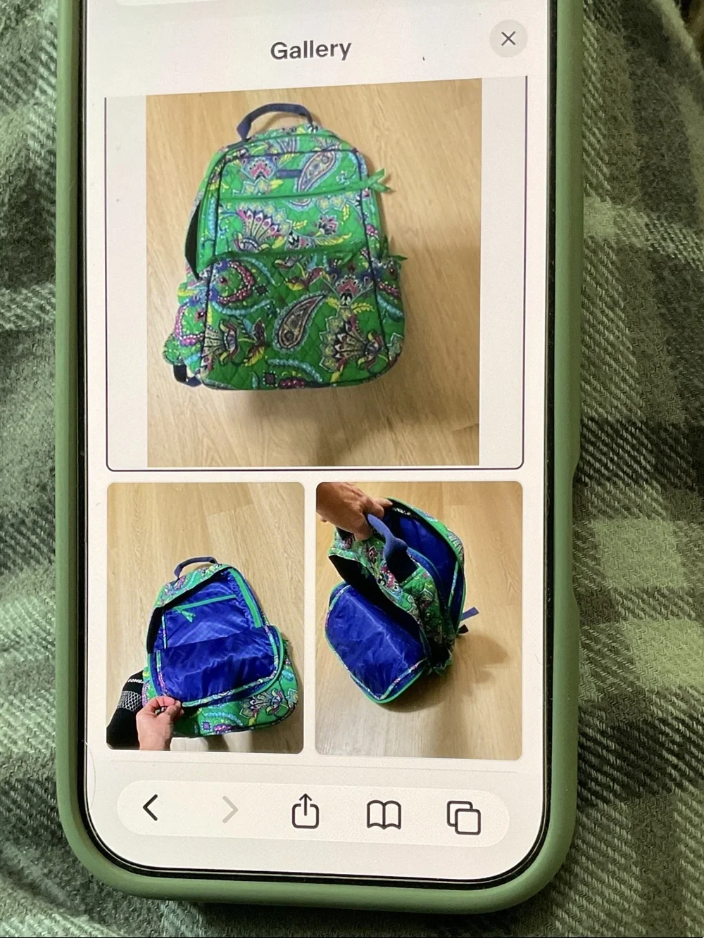 Vera Bradley Green Paisley Backpack with Laptop Compartment